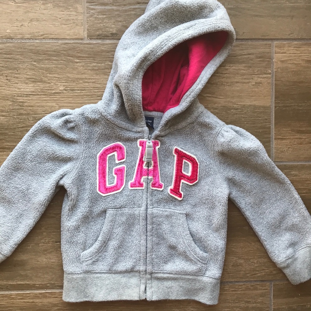 Gap Gray & Pink Zippered Hoodie in 18-24 Months